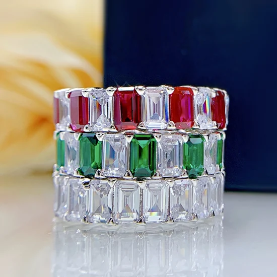 Кольцо Diamondx из стерлингового серебра 14 карат с бриллиантом и рубином в полной закрепке изумрудной огранки